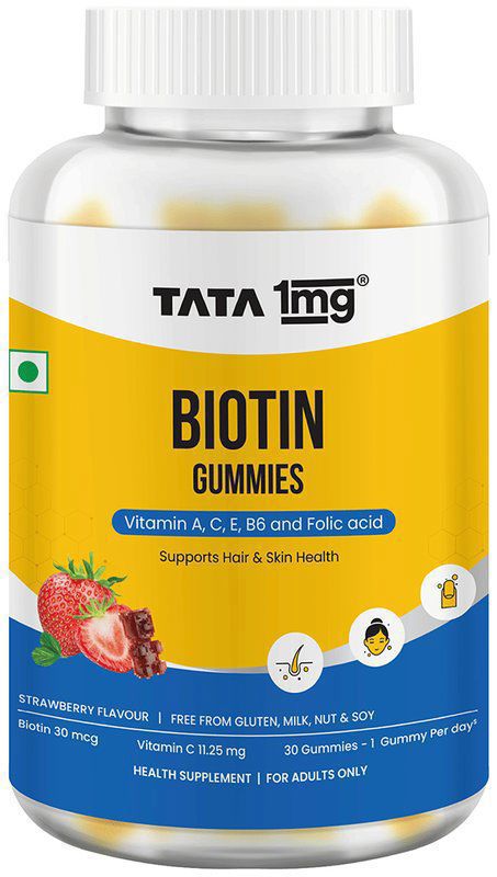 Tata 1mg Biotin Gummies for Nourished and Happy Hair (jar of 30 gummies)