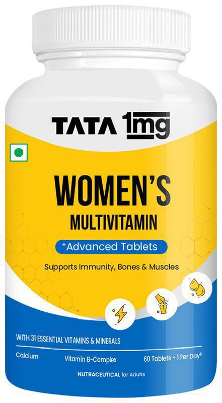 Women's Multivitamin Veg Tablet - with Zinc, Vitamin C, Calcium, Vitamin D and Iron, Support Health Protection, Bones & Overall Health - By Tata1mg (bottle of 60 tablets)