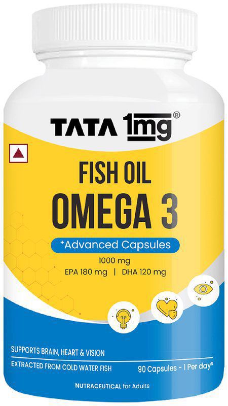 Fish Oil Advanced Capsules - Omega 3 for Heart, Brain & Joint Health - by Tata 1mg (bottle of 90 soft gelatin capsules)