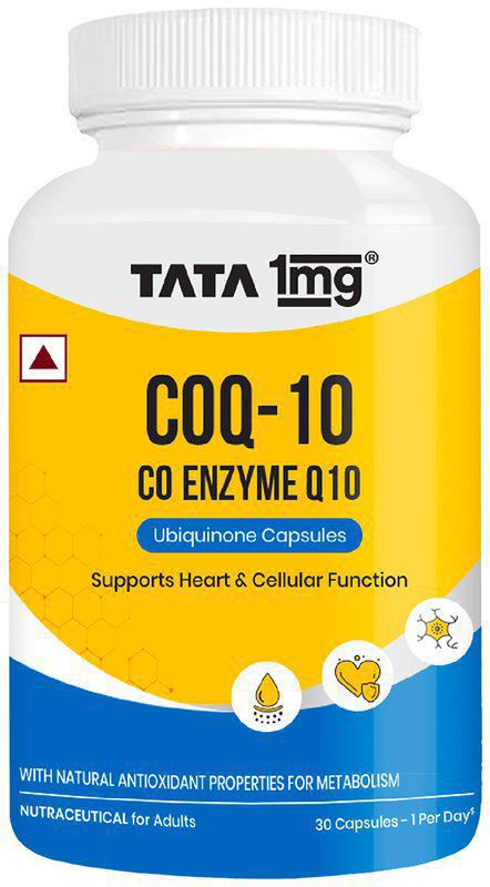 CoQ 10 (Coenzyme 10) Capsules, Supports Heart and Vascular Health, 50 grams - By Tata1mg (bottle of 30 capsules)