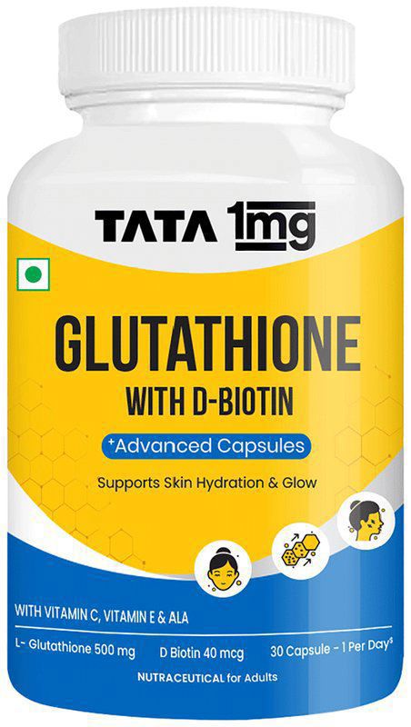 Glutathione Reduced Advanced Capsules with Vitamin C, ALA ,Biotin, and Grape Seed Extract - By Tata 1mg (bottle of 30 capsules)