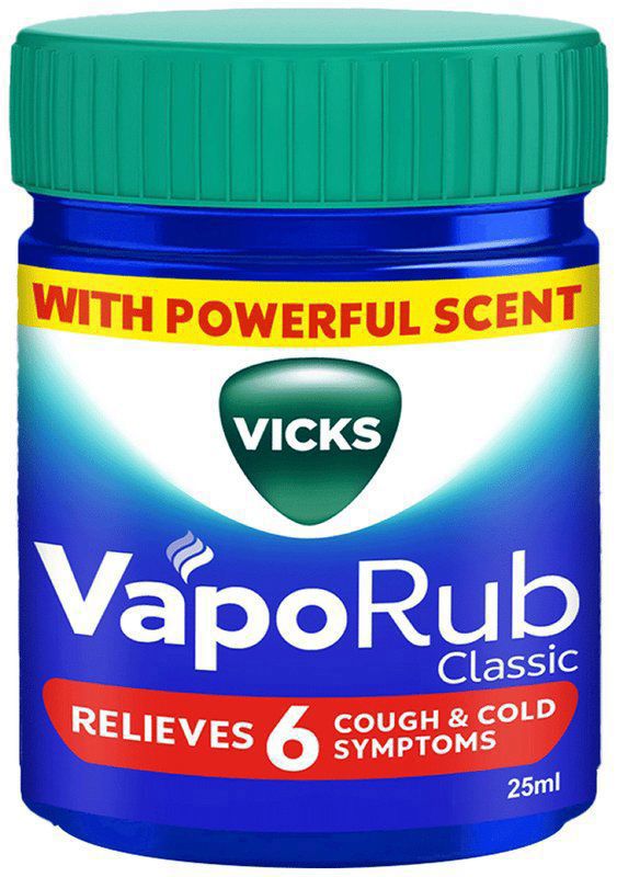 Vicks Vaporub Balm with Menthol, Camphor & Eucalyptus Oil - Relieves 6 Symptoms of Cough & Cold - Goodness of Ayurveda (box of 25 ml balm)
