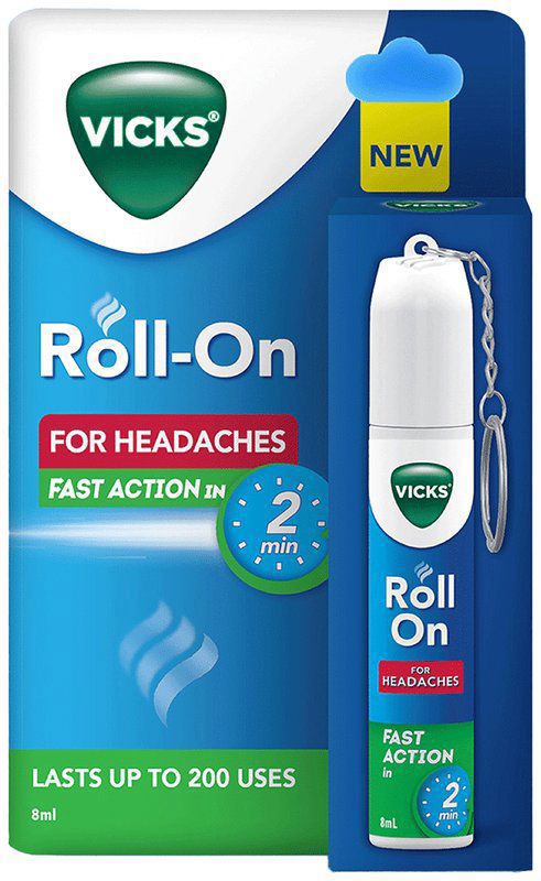 Vicks Roll-On for Headaches Fast Action in 2 Min (roll-on bottle of 8 ml liquid)