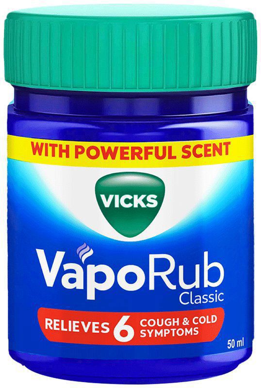 Vicks Vaporub Balm with Menthol, Camphor & Eucalyptus Oil - Relieves 6 Symptoms of Cough & Cold - Goodness of Ayurveda (bottle of 50 ml balm)