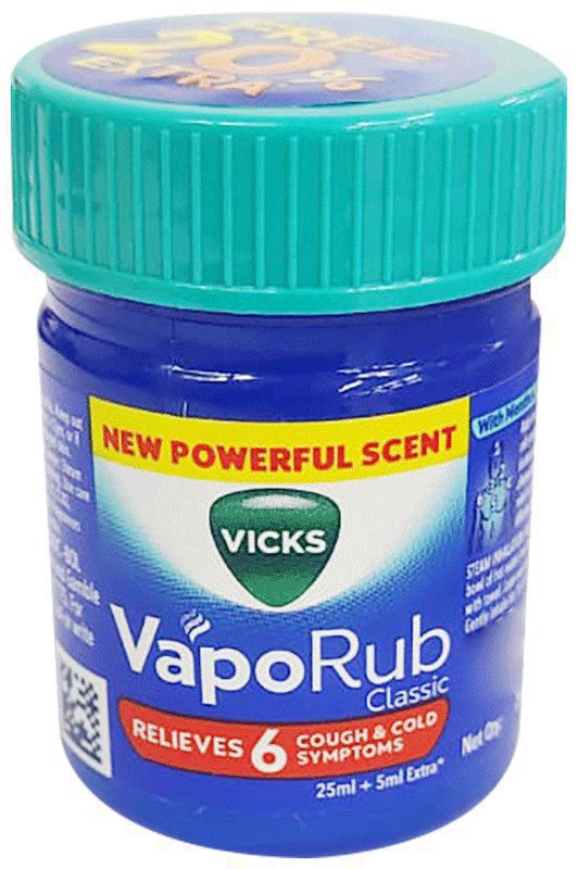 Vicks Vaporub Balm with Menthol, Camphor & Eucalyptus Oil - Relieves 6 Symptoms of Cough & Cold - Goodness of Ayurveda (bottle of 30 gm balm)