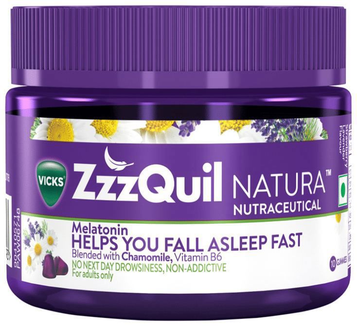 Vicks ZzzQuil Natura - Non-Addictive Sleep-Aid Gummy, Melatonin helps you fall Asleep Fast (jar of 10 gummies)