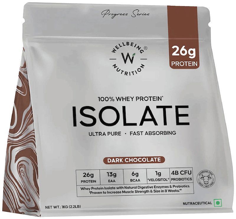 Wellbeing Nutrition 100% Whey Protein Isolate Dark Chocolate (packet of 1 kg powder)